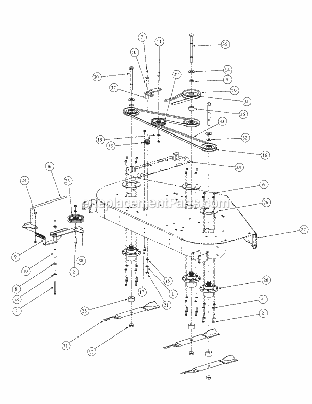 Fabricated Deck Spindle Assembly Diagram and Parts List for M60-KH 53AH5BDX750 Cub Cadet Sprayer